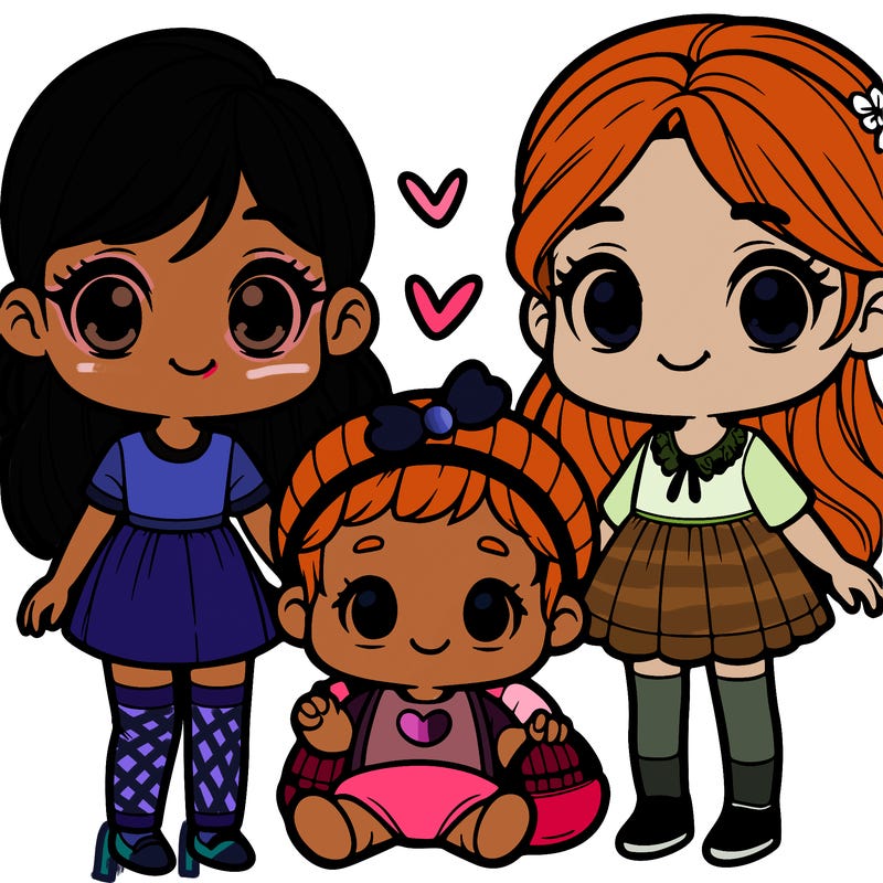 two pretty girls and and two baby boys