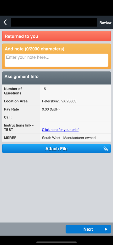 Mystery Shoppers Ltd Mobile - Mystery Shoppers app assignment details and review screen