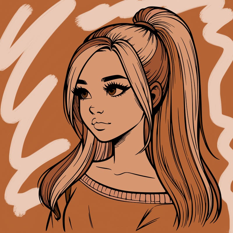 realistic girl with a high ponytail