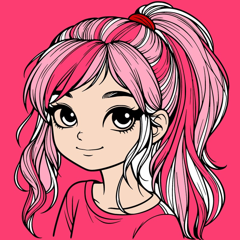 realistic girl with ponytail