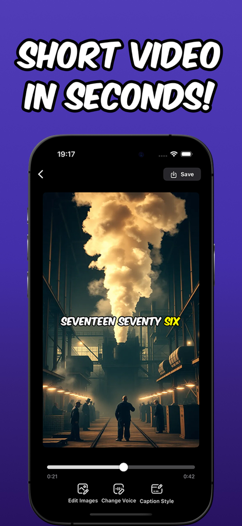 Faceless - AI Video Generator - Smartphone screen displaying the Faceless AI Video Generator app editing a viral reel