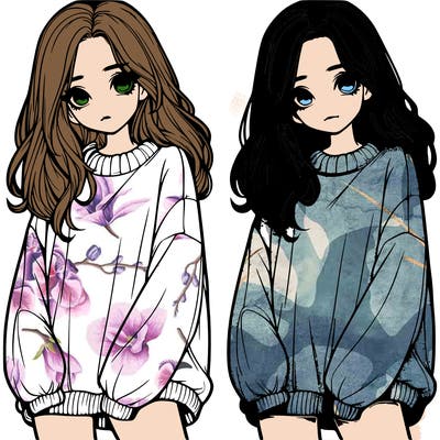 realistic girl with baggy sweater