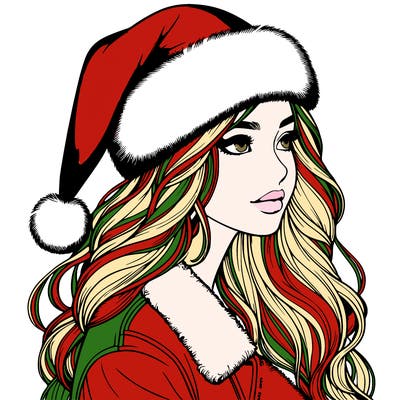 realistic girl in santa hat