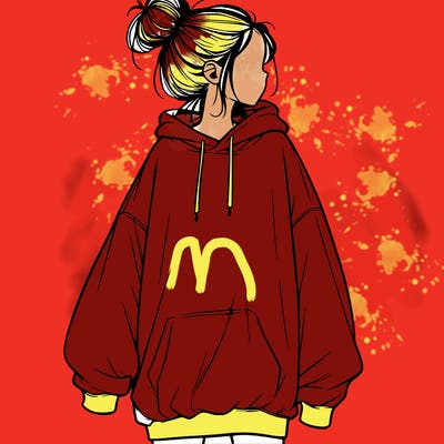 realistic girl with a oversized sweatshirt on and a bun
