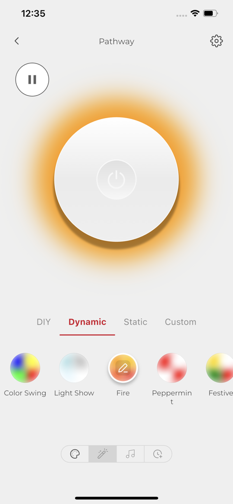 Monster Smart Lighting - Interface of the Monster Smart Lighting app displaying dynamic lighting scenes like Fire and Color Swing.