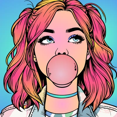 realististic girl blowing bubble -gum