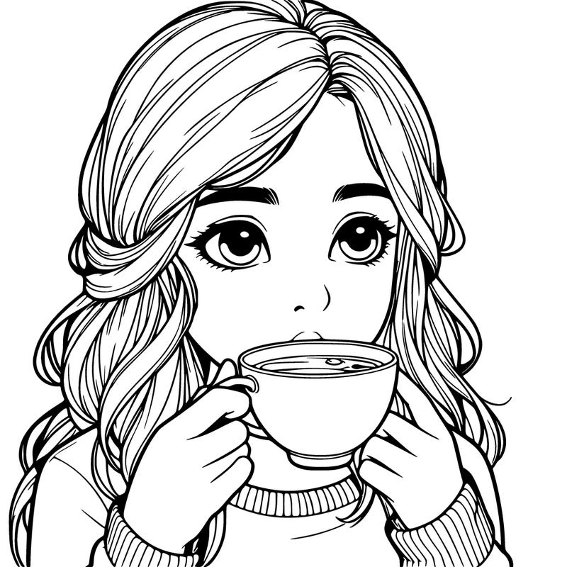 realistic girl drinking tea