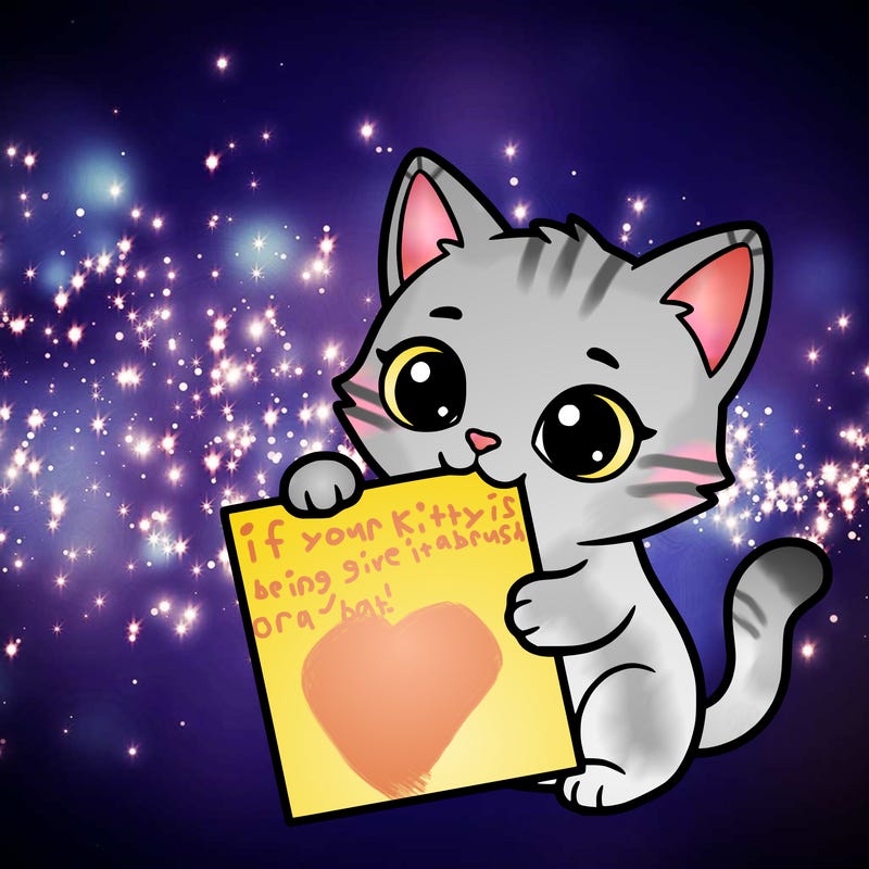 a small cat with a blank sheet of paper in its hand. the cat is sooooooo cute!