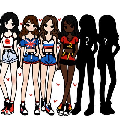 a group of girls wearing crop tops and shorts