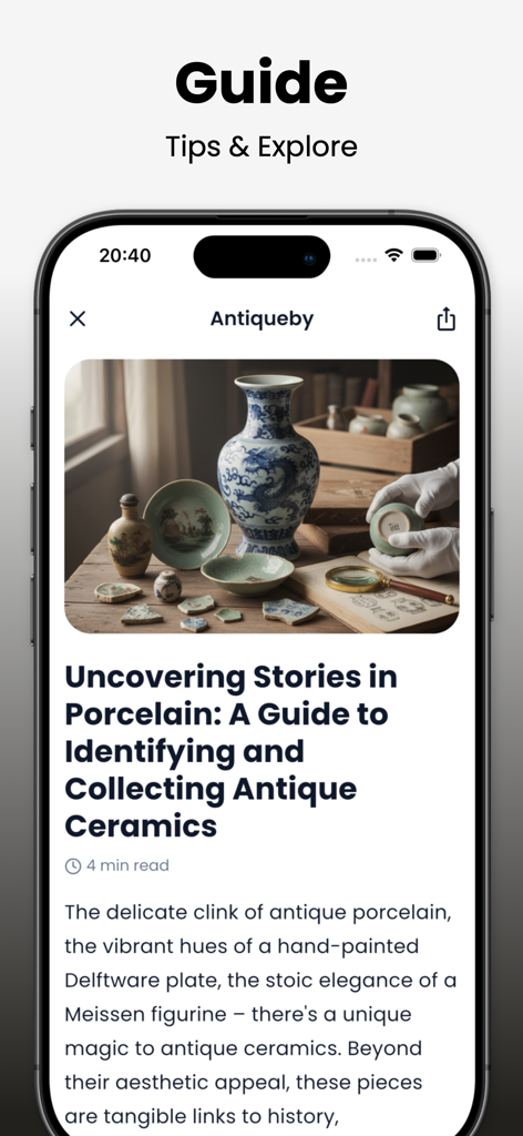Antique identification guide for porcelain and ceramics on the Antiqueby mobile app