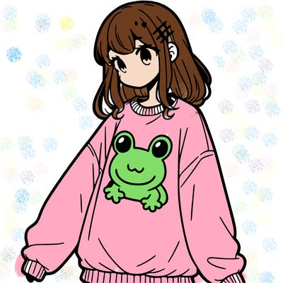 girl wearing frogging sweatshirt