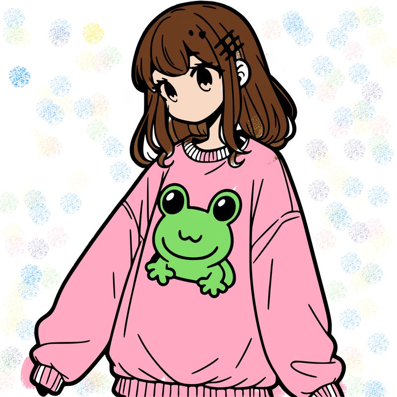 girl wearing frogging sweatshirt