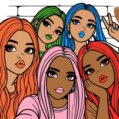 group of teen girls friends y2k up close in a selfie