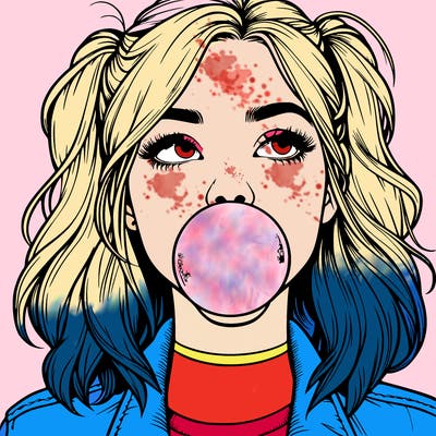 realististic girl blowing bubble -gum