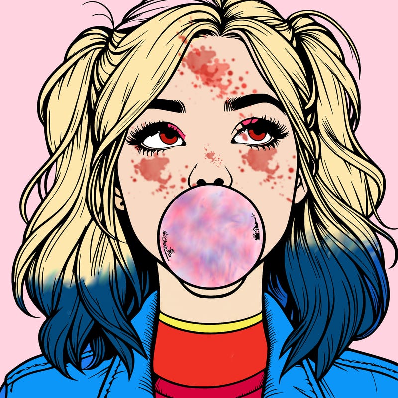 realististic girl blowing bubble -gum