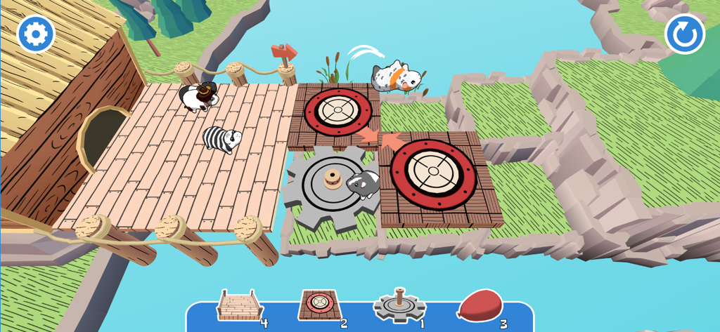 Guinea Pig Bridge! - Guinea pigs wearing costumes navigating a physics-based bridge puzzle in a 3D environment.
