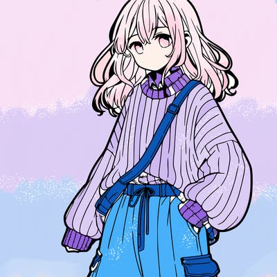 anime teen girl wearing baggy pants and sweater