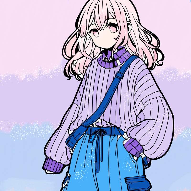 anime teen girl wearing baggy pants and sweater