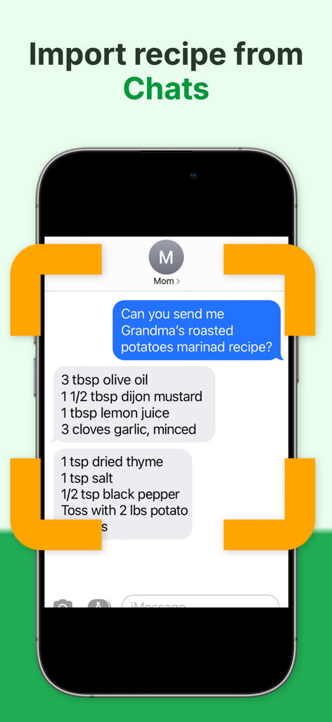 Extracting a recipe from a text message conversation into Recipe One.