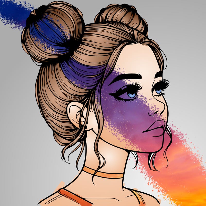 realistic girl with buns on the top of her head