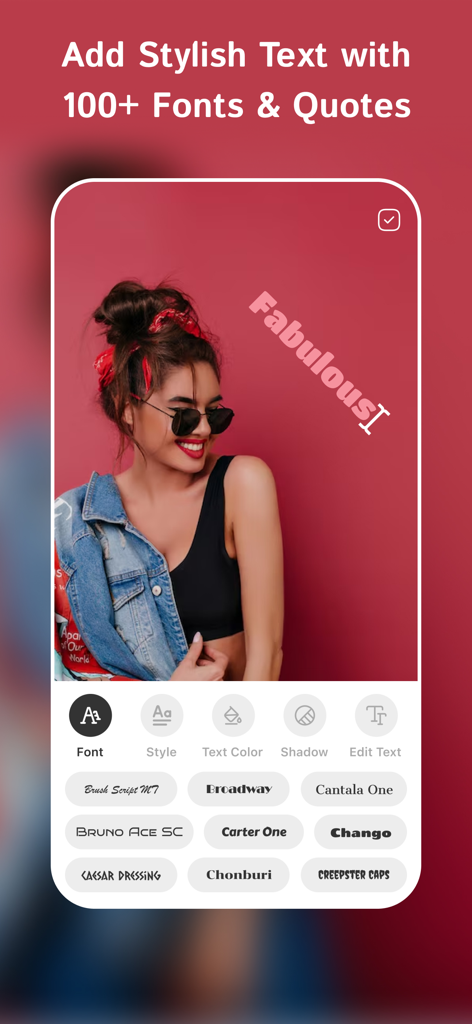PixelLab: AI Photo Editor - Screenshot of PixelLab app showing stylish text overlay and various font options for photo editing