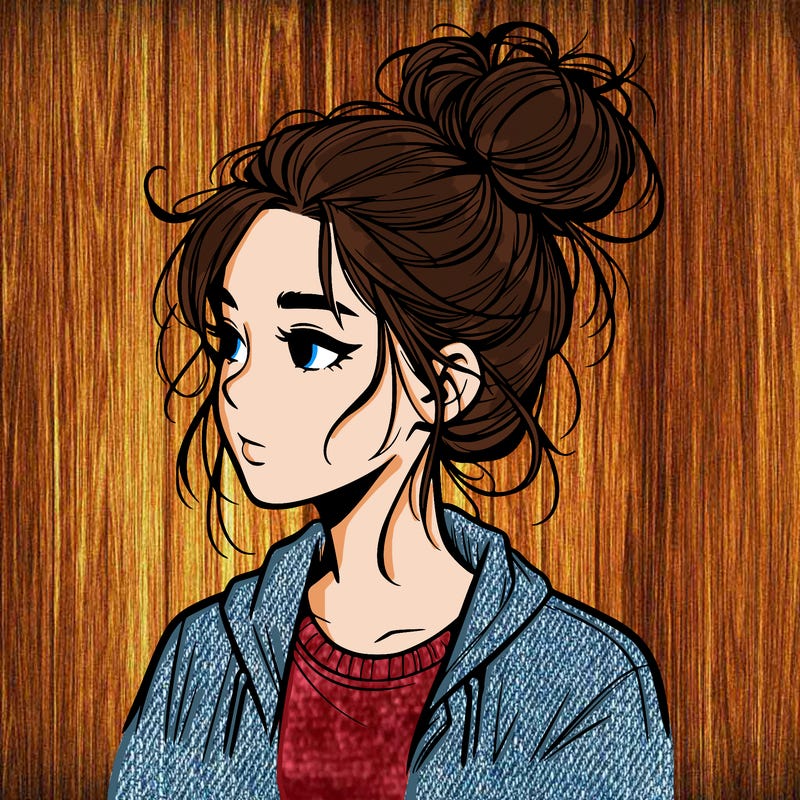 realistic teenage girl with a messy bun