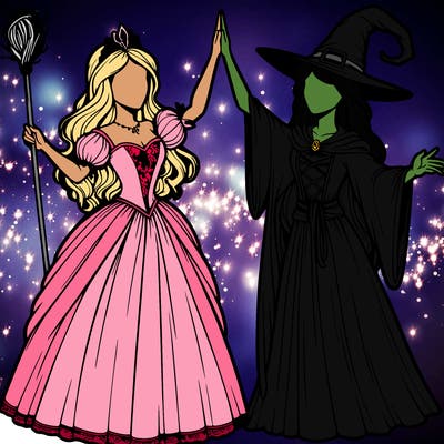 detailed realistic split of a princess and a witch