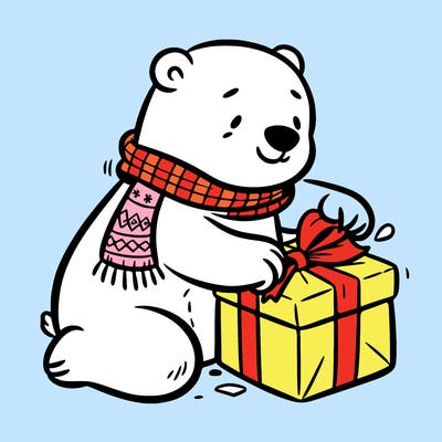 polar bear wrapping a present