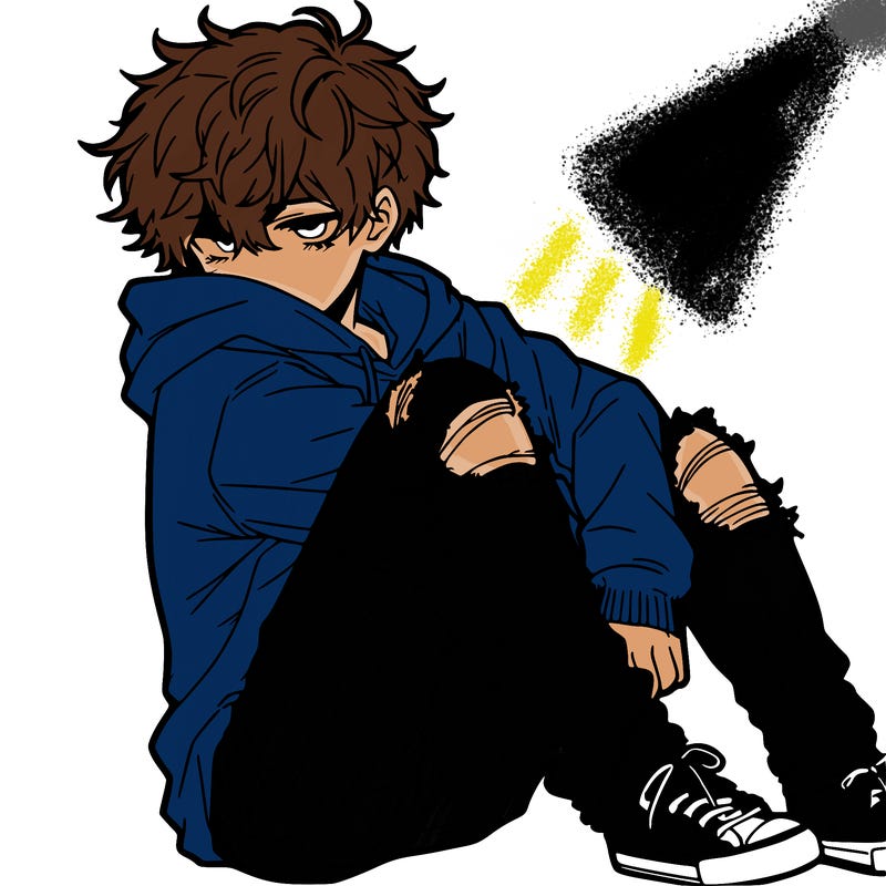 a male hoddie ripped jeans messy hair anime