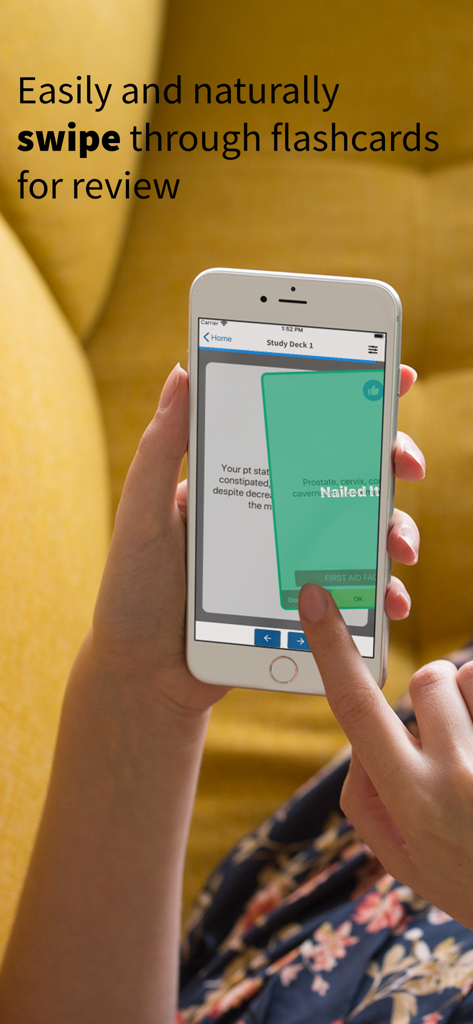 USMLE-Rx - A medical student swiping through digital flashcards on an iPhone using the USMLE-Rx app