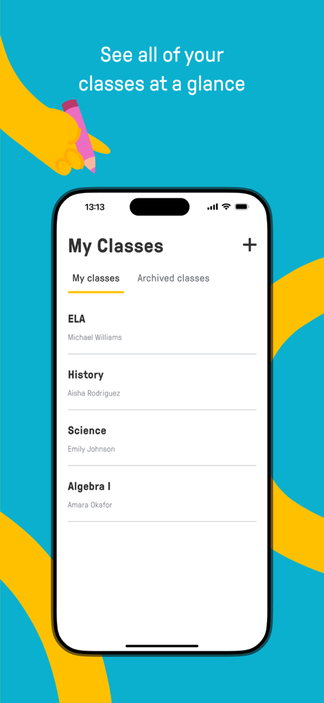 Edpuzzle - Interfaz de la aplicación Edpuzzle que muestra la lista de clases de un estudiante, que incluyen ELA, Historia y Ciencias.