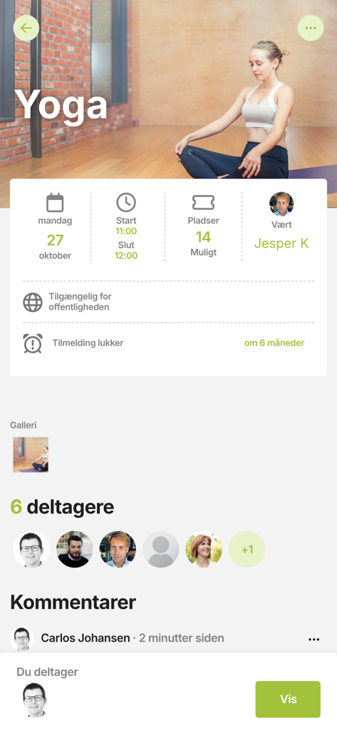 Plushusene - Plushusene app interface showing details for a community yoga event