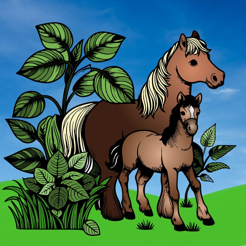 realistic plant and horse