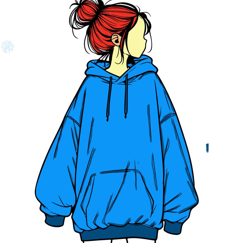 realistic girl with a oversized sweatshirt on and a bun