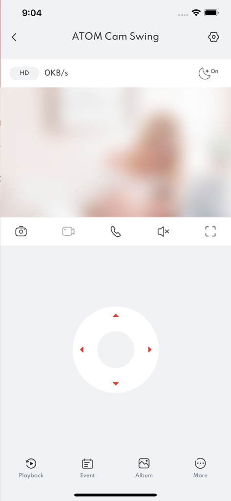 ATOM - スマートライフ - ATOM Cam Swingのインターフェース。ライブビューとホームモニタリング用のリモート方向制御を備えています。