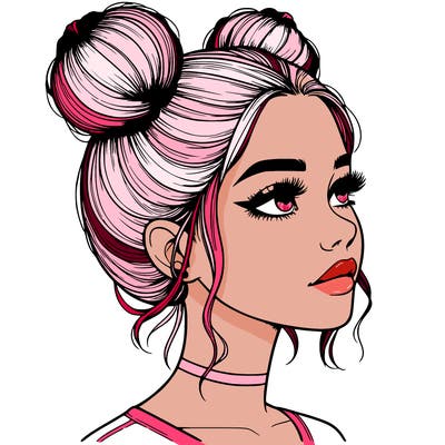 realistic girl with buns on the top of her head