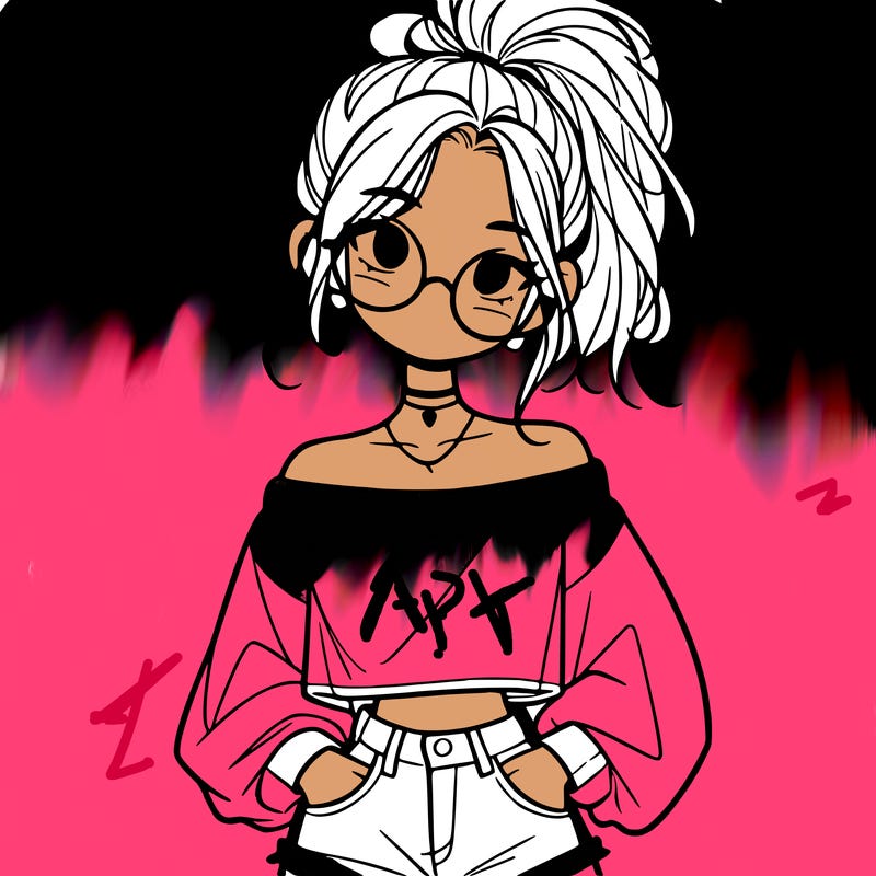 girl with a messy ponytail glasses a baggy crop top and jean shorts