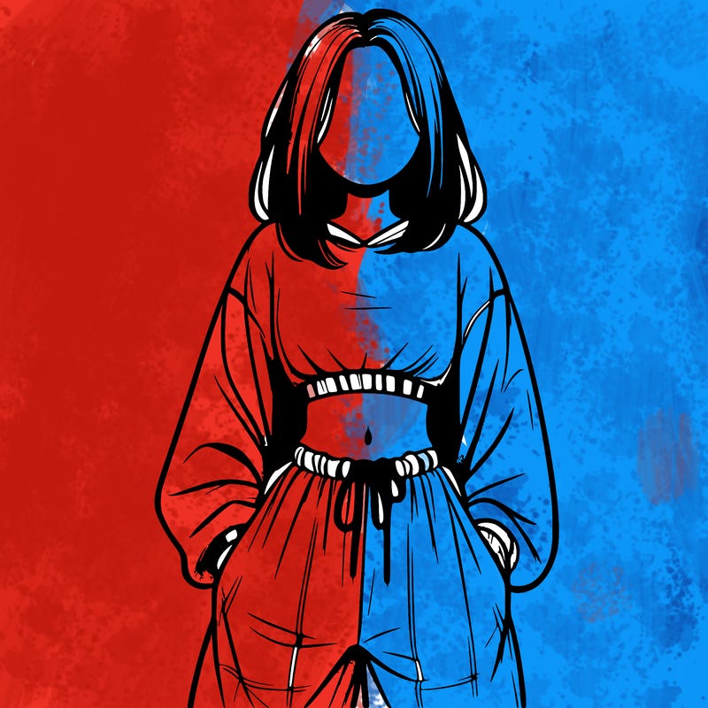 realistic girl faceless with baggy pants and a crop top