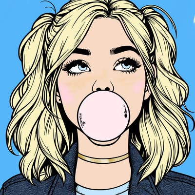 realististic girl blowing bubble -gum