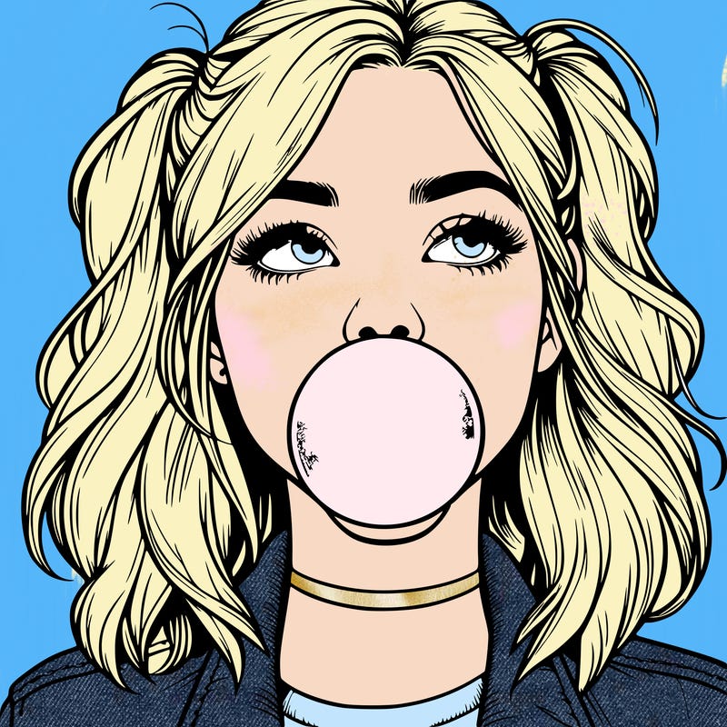 realististic girl blowing bubble -gum