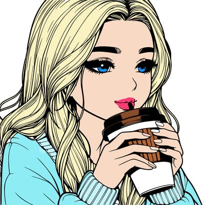 realistic girl drinking coffee