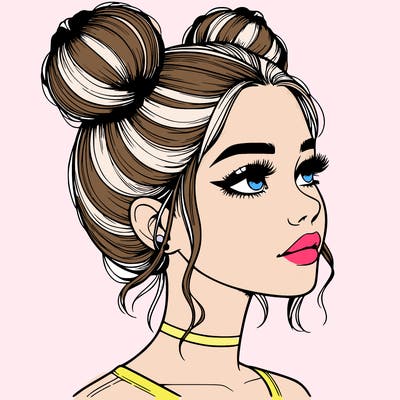 realistic girl with buns on the top of her head