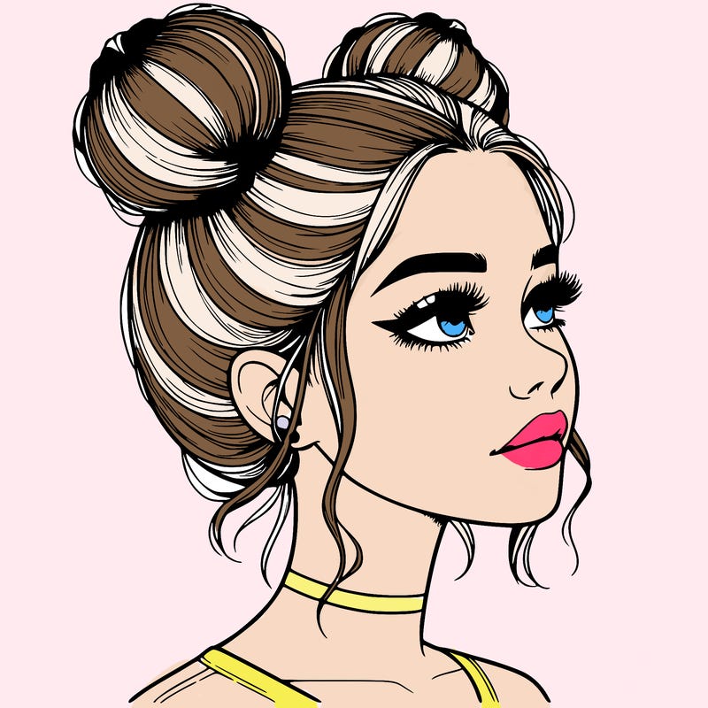 realistic girl with buns on the top of her head