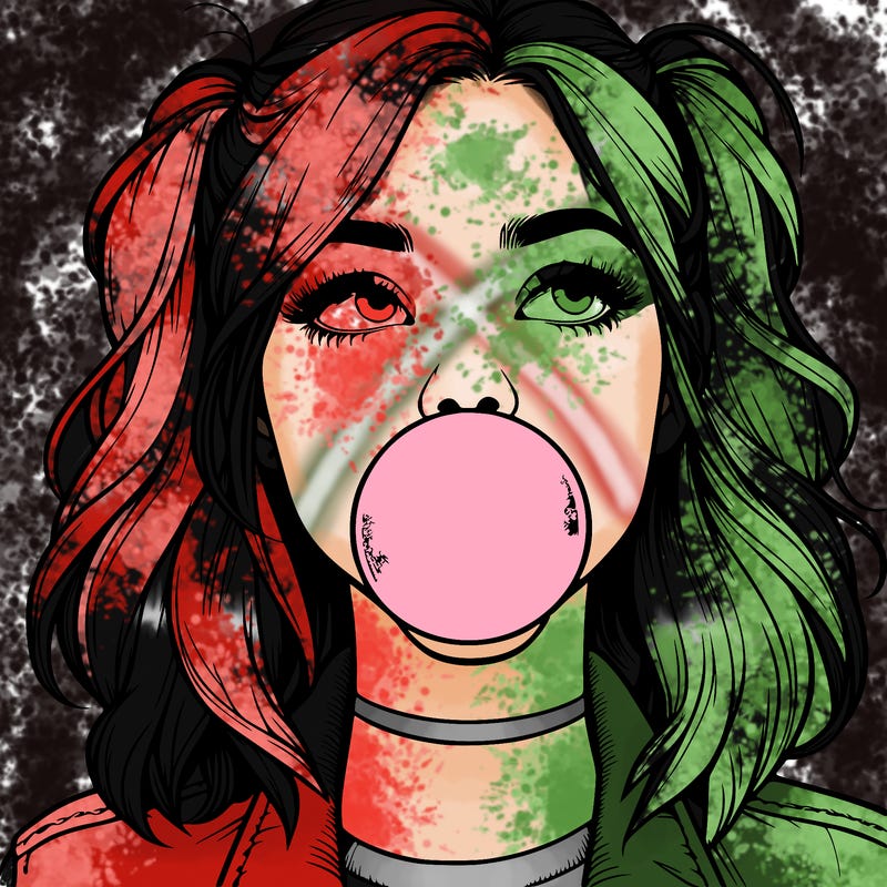 realististic girl blowing bubble -gum