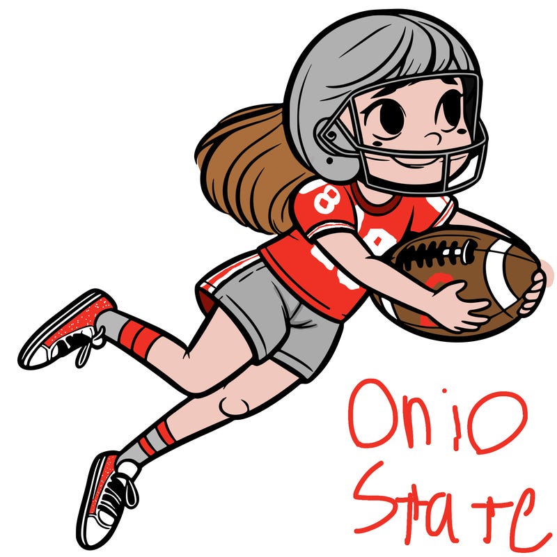 a girl playing tackle football.