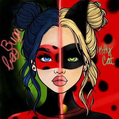 realistic girl with two buns in hair and lips