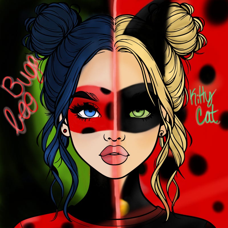 realistic girl with two buns in hair and lips