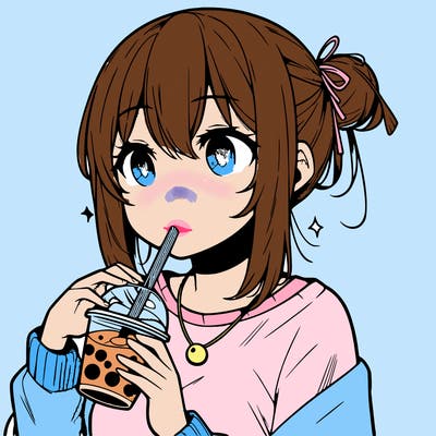 manga character drinking boba