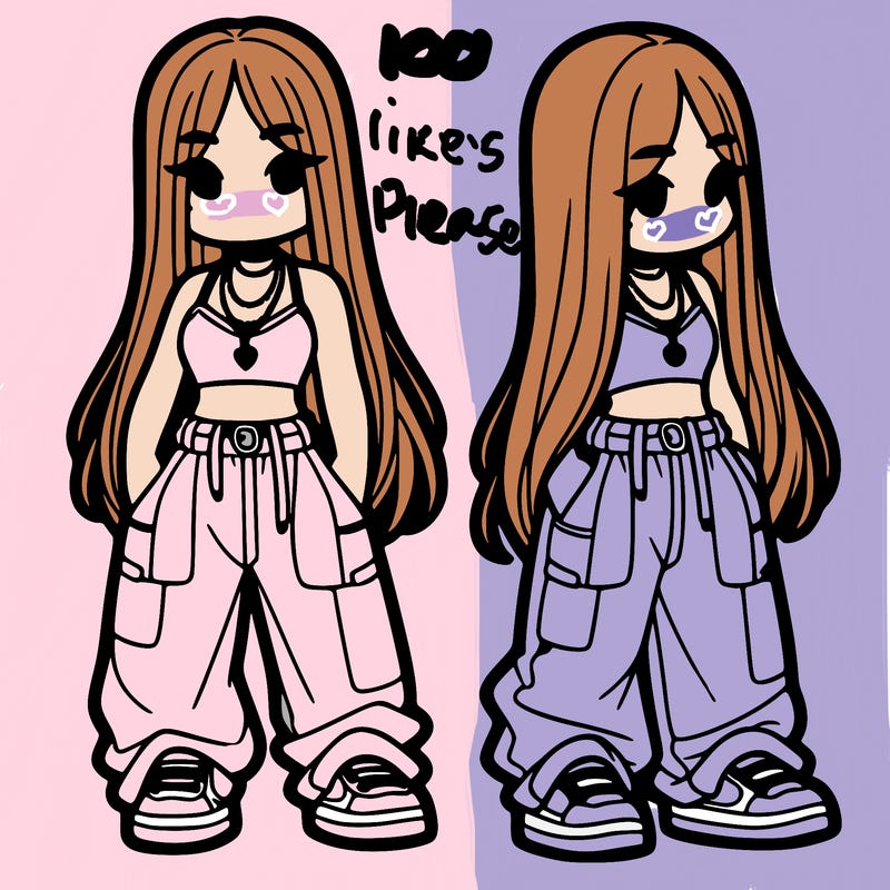 girl in baggy pants crop top and long hair