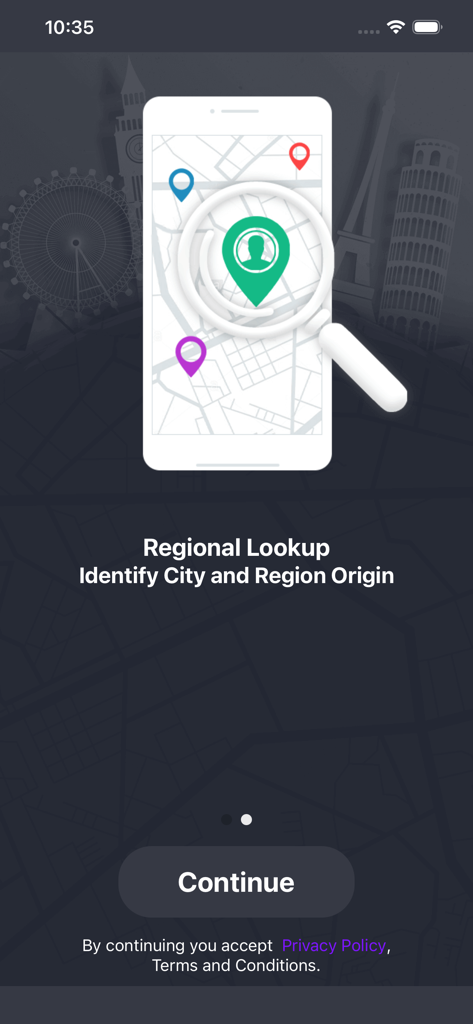 Find Phone Number Location - Pantalla de la aplicación móvil para identificar la ciudad y la región de origen de los números de teléfono